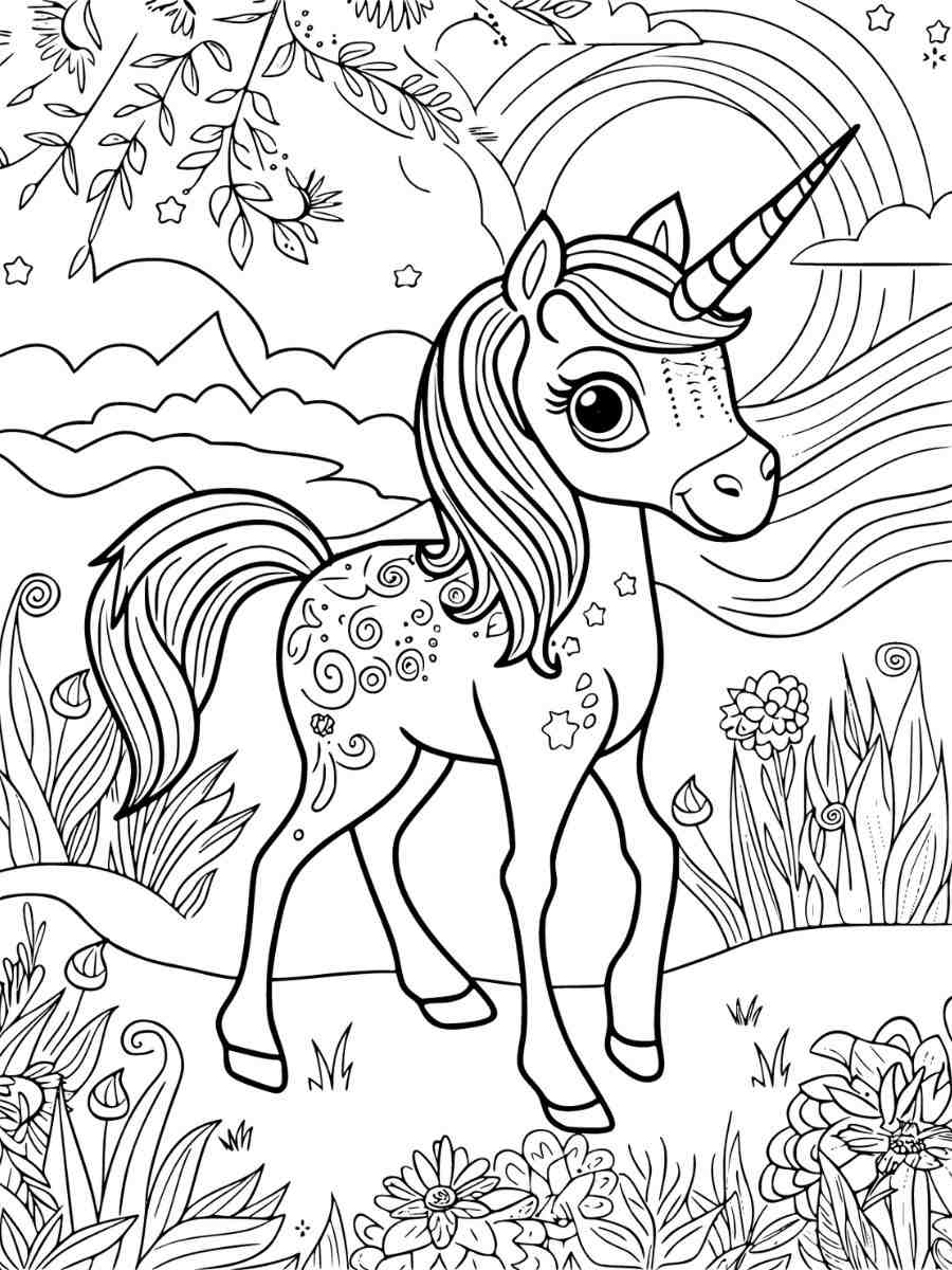 schattige unicorn kleurplaat printen gratis