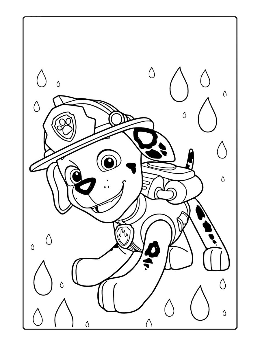 Paw Patrol kleurplaat van een dalmatiër in brandweeruniform