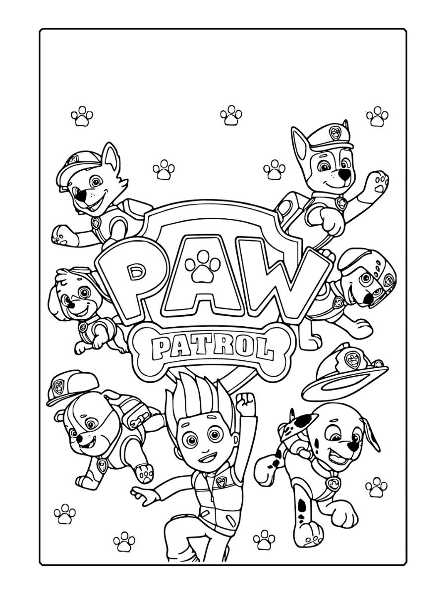 Kleurplaat Paw Patrol honden in actie