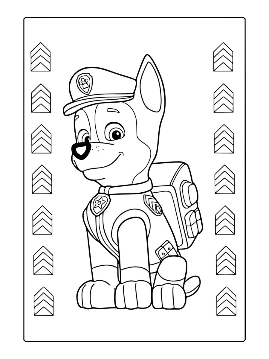 Paw Patrol Kleurplaten van een Lachende Politiehond Zittend