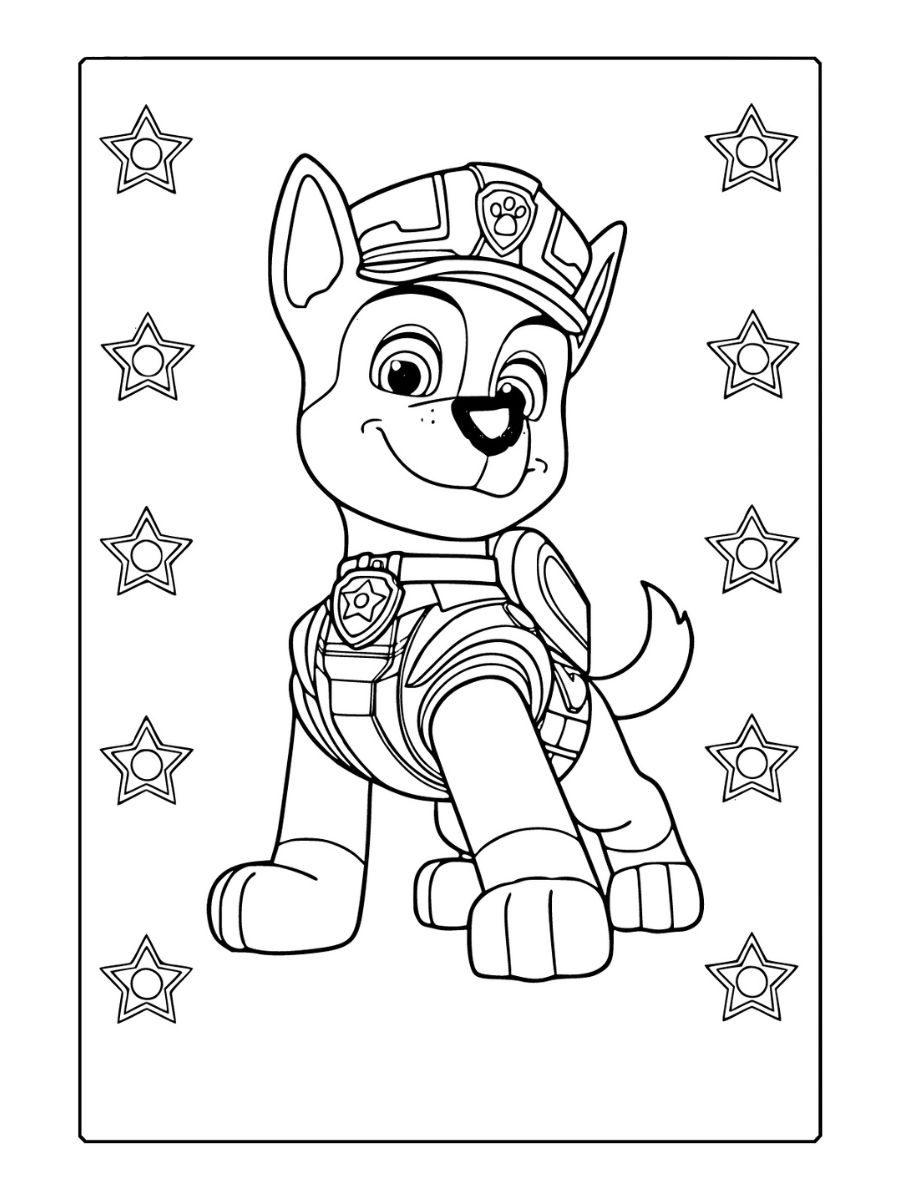 Paw Patrol kleurplaat - Hond met sterrenversiering