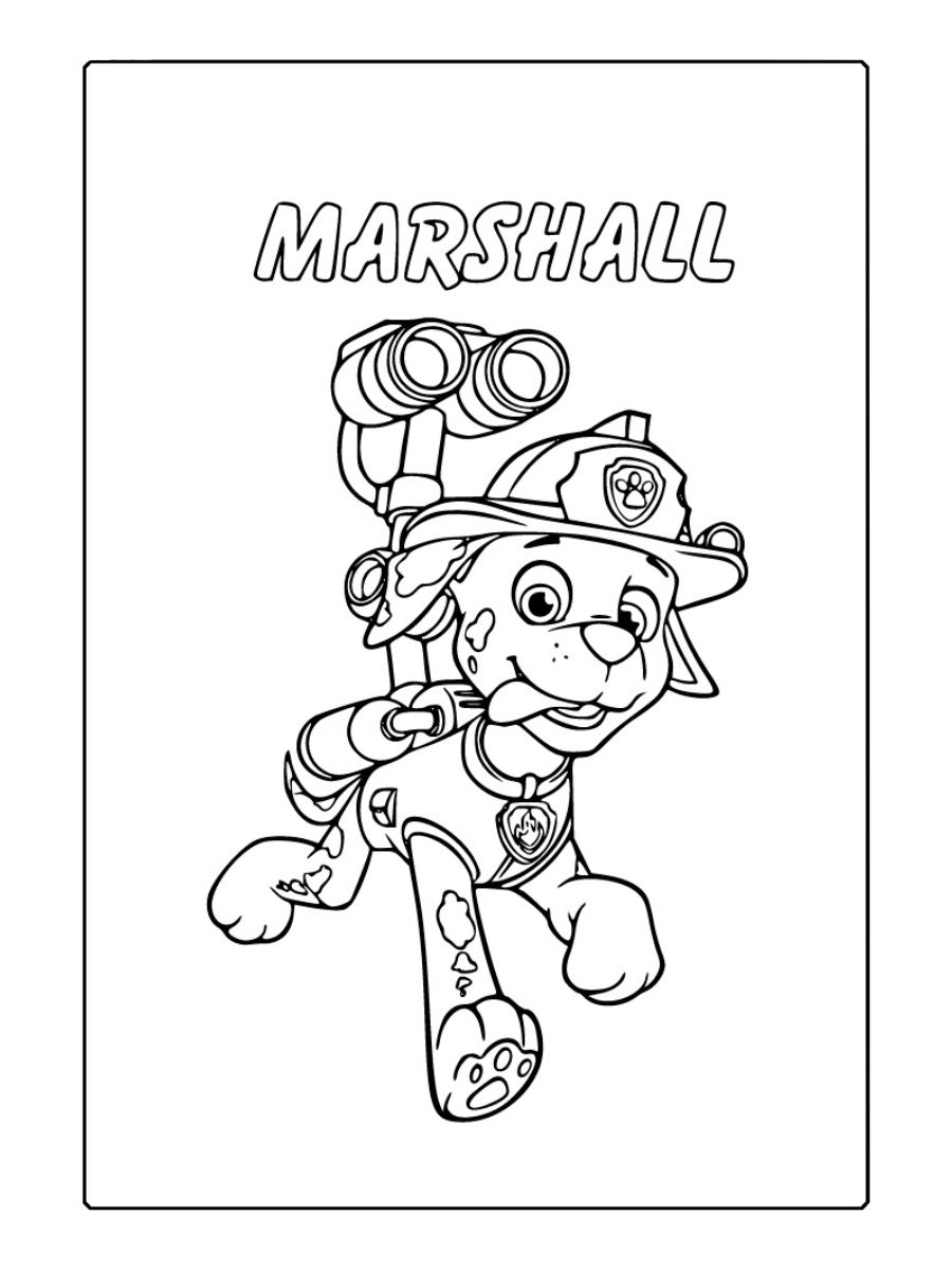 Marshall Paw Patrol kleurplaat met brandblusser op rug