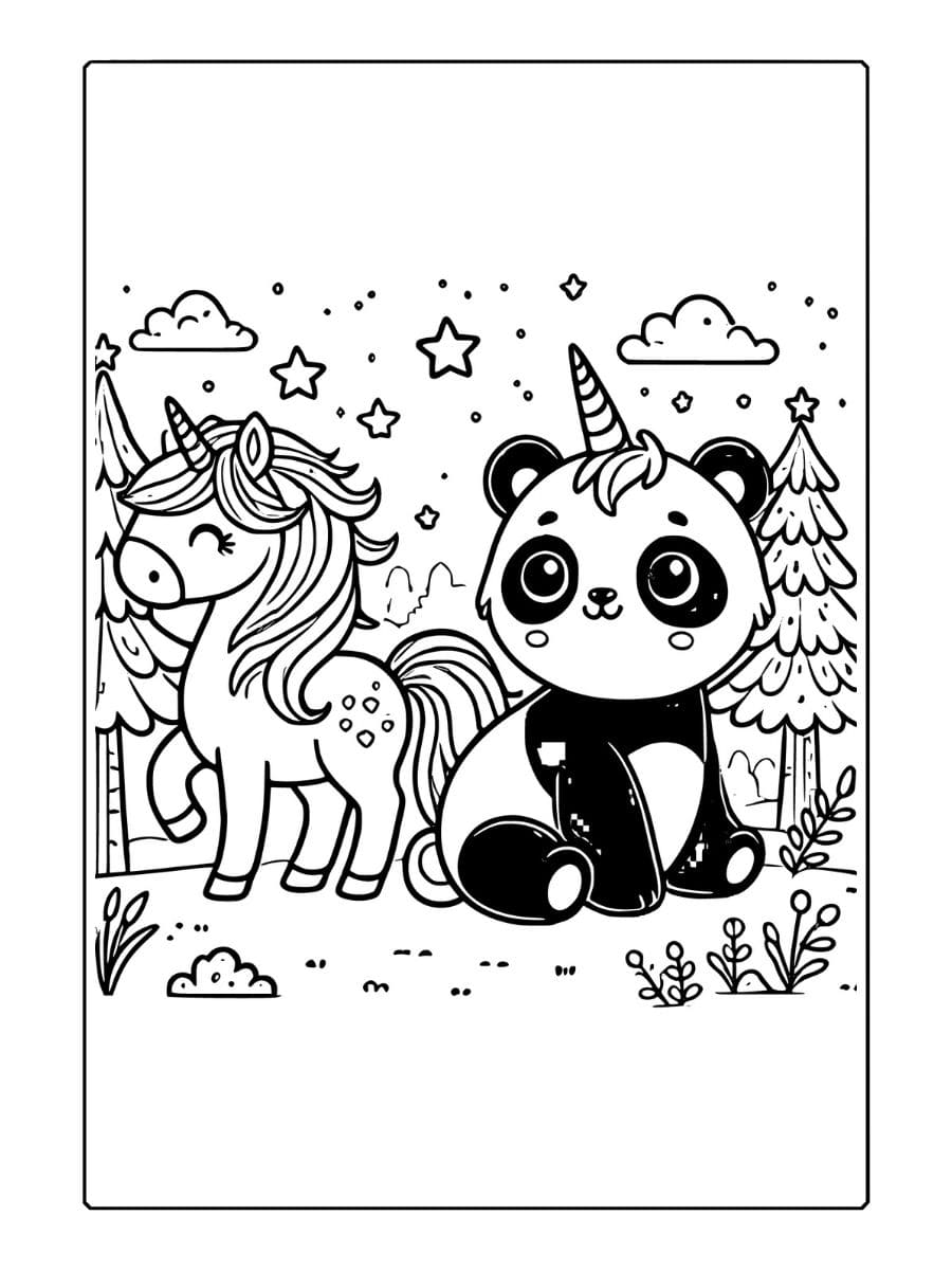 unicorn kleurplaat en panda's