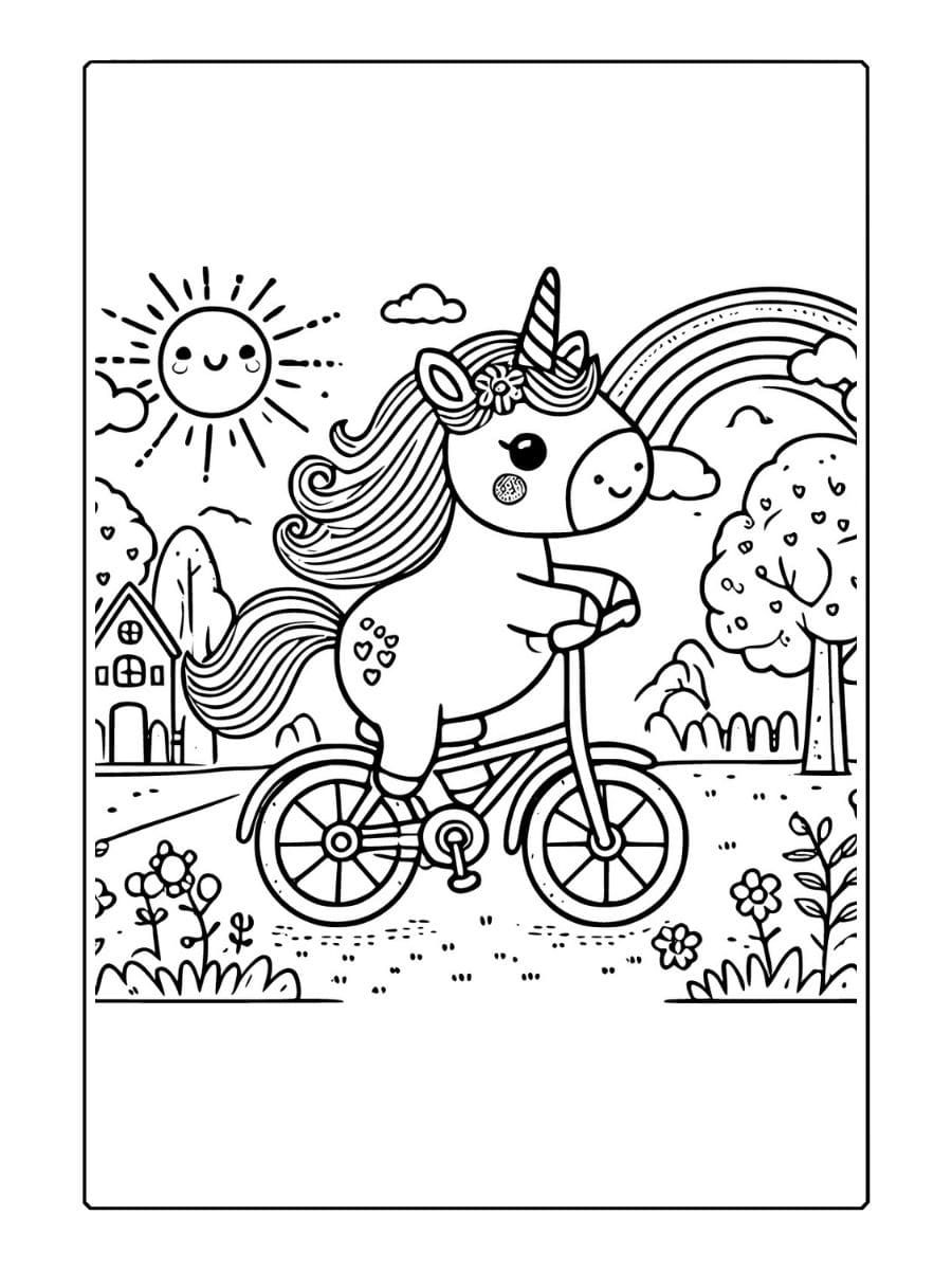 unicorn kleurplaat fietsen