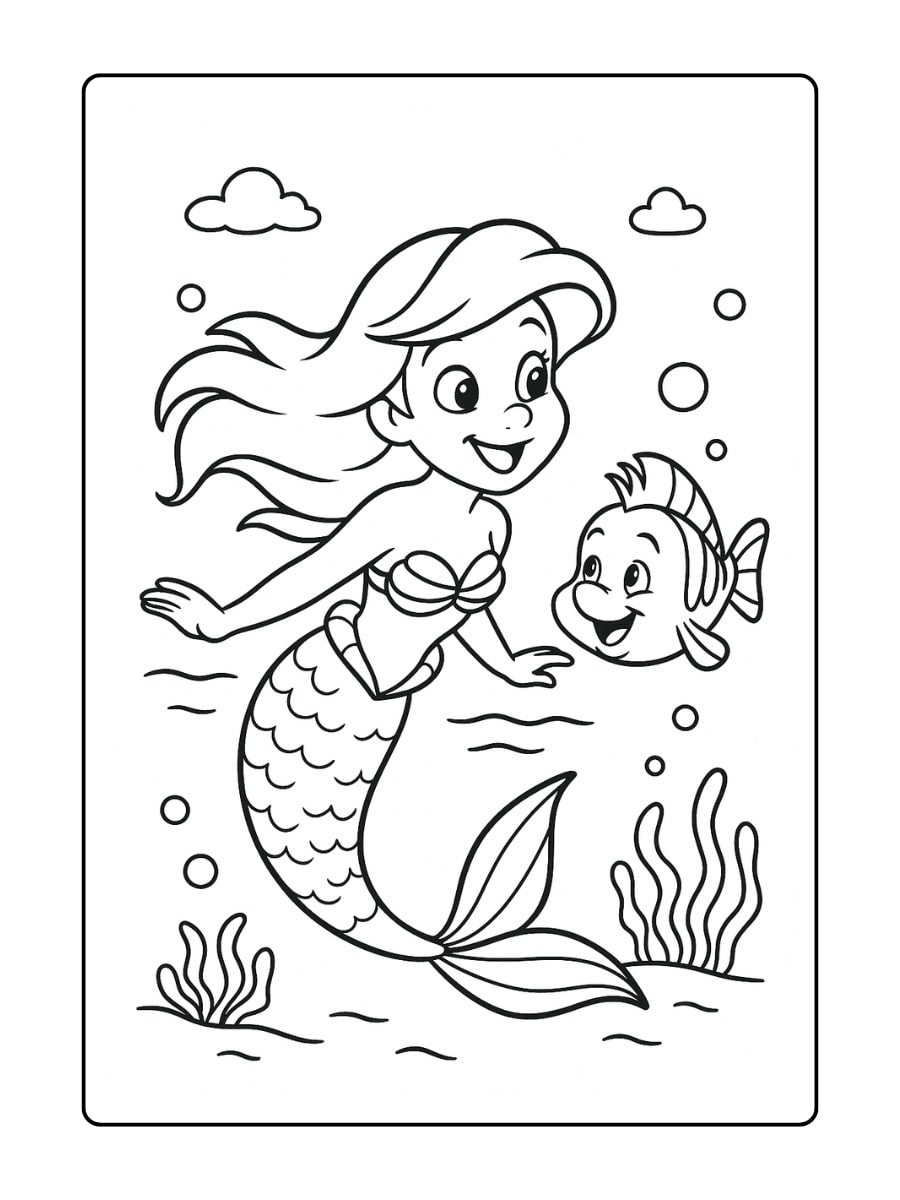 Ariel zwemt vrolijk met Botje, haar visvriend.