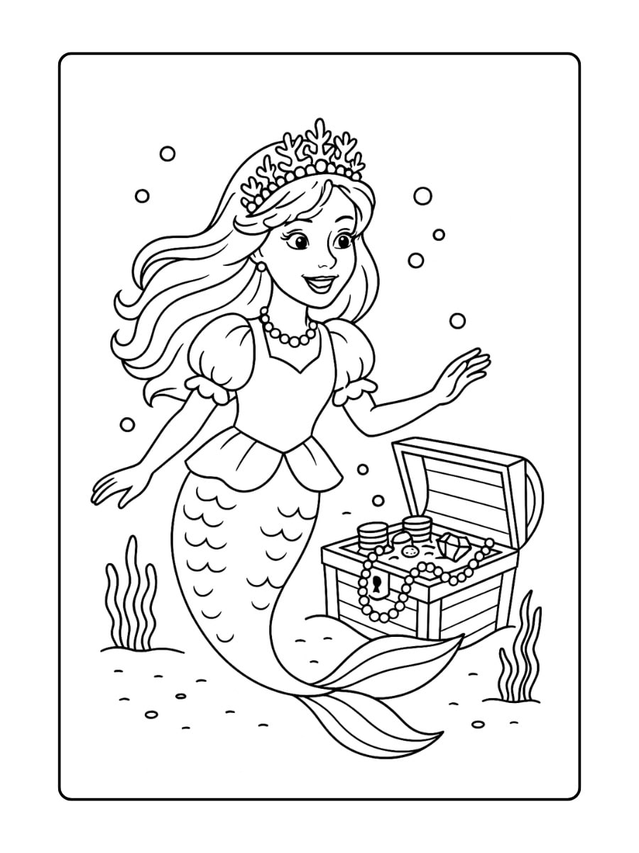 Barbie als zeemeermin onderzoekt een gezonken schatkist.