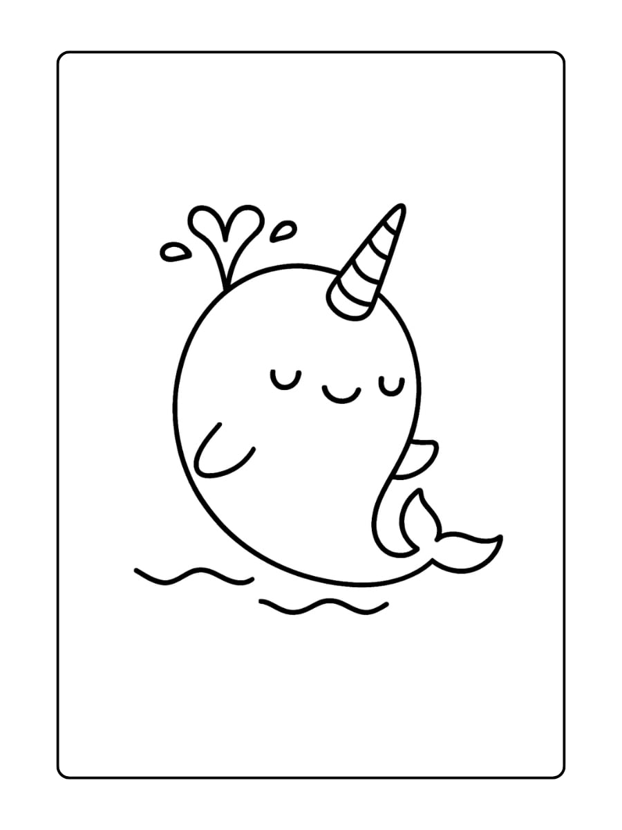 Een narwal blaast water van zijn rug als een walvis.