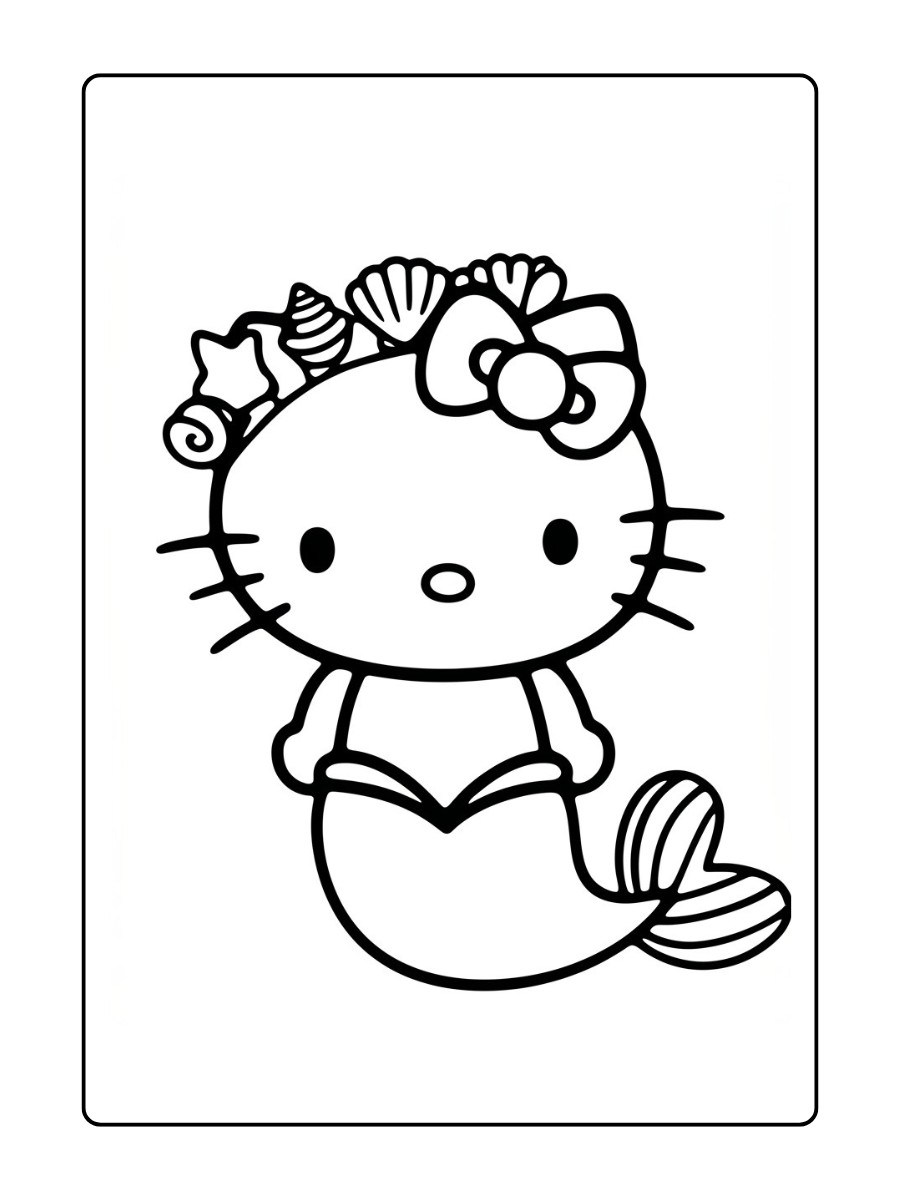 Hello Kitty als zeemeermin met een schattige schelpenkroon.