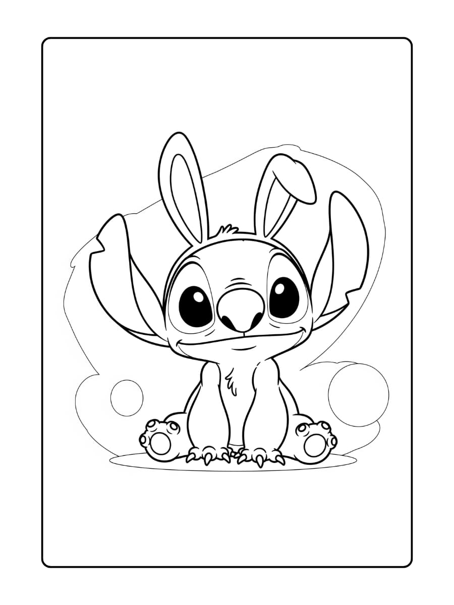 Stitch met schattige konijnenoren op zijn hoofd.
