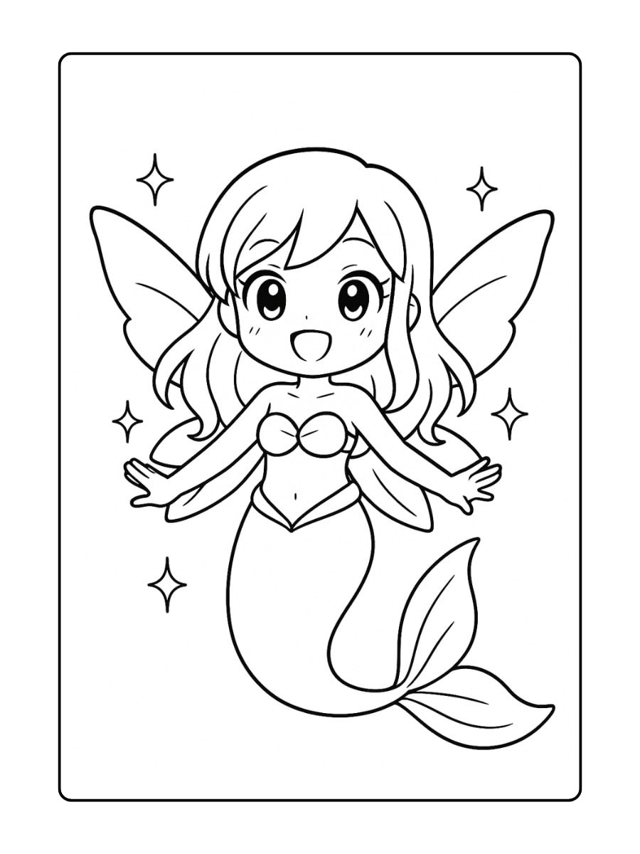 Anime zeemeermin Kokomi met sierlijke staart en golvend haar onder de zee.