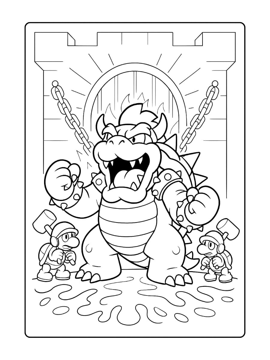 Bowser kleurplaten – Boze brul bij een poort