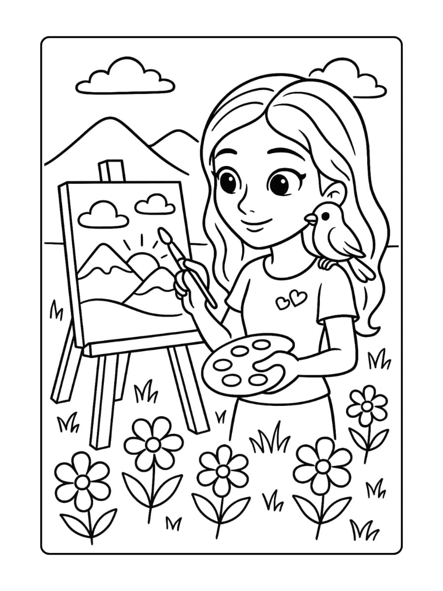 Emma schildert een landschap