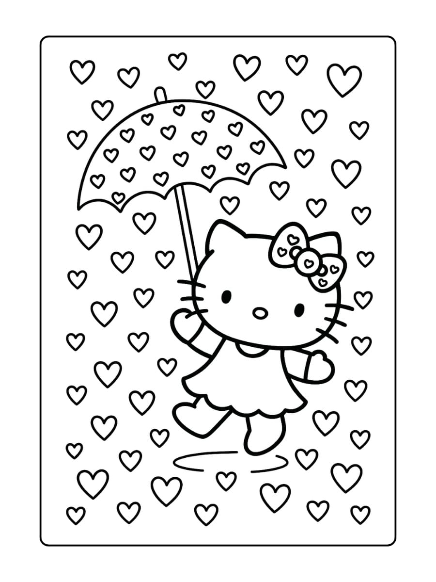 Hello Kitty danst in vallende hartenregen