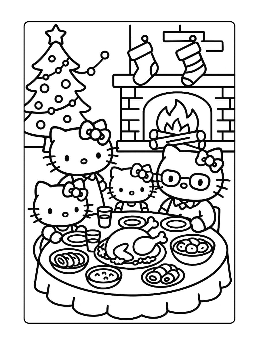 Hello Kitty geniet van een gezellig kerstdiner met haar familie