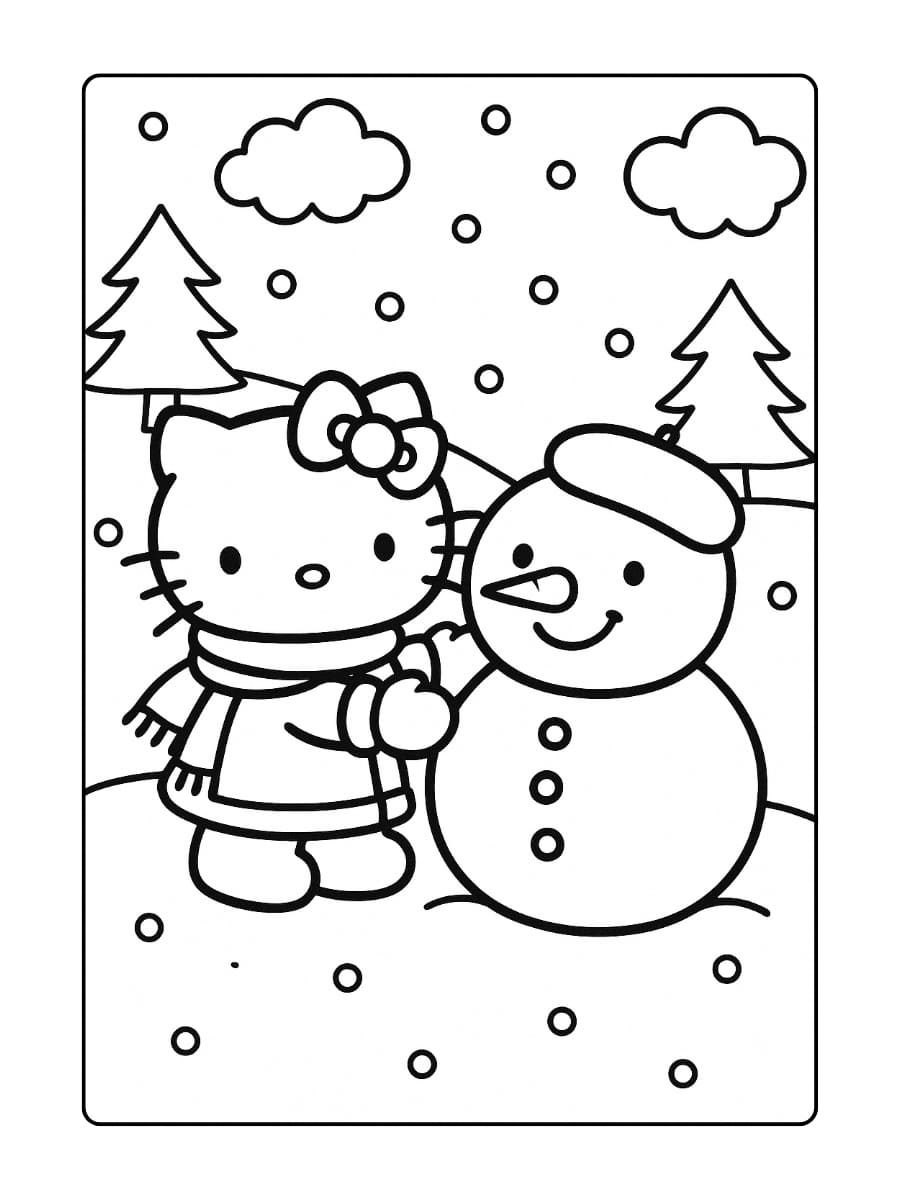Hello Kitty maakt een sneeuwpop