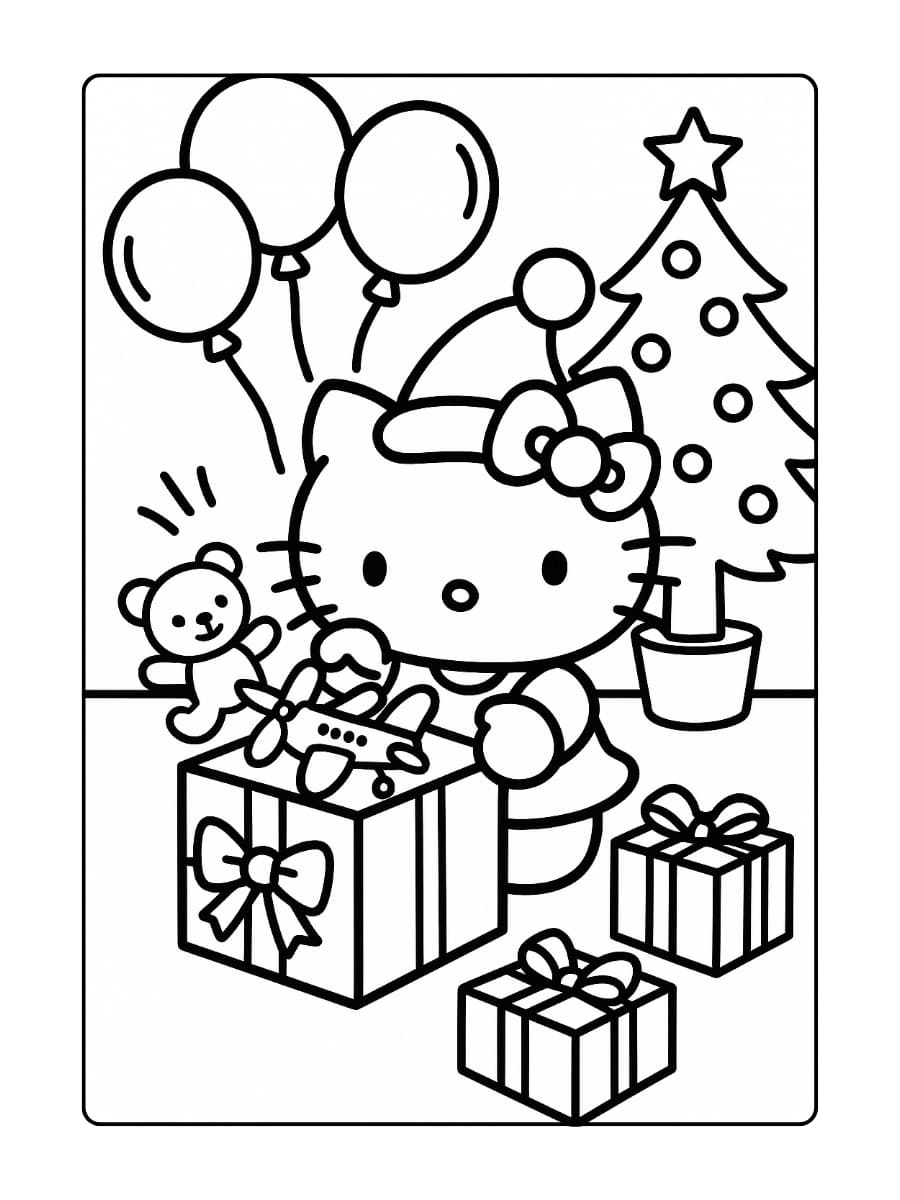 Hello Kitty opent cadeautjes op kerstochtend