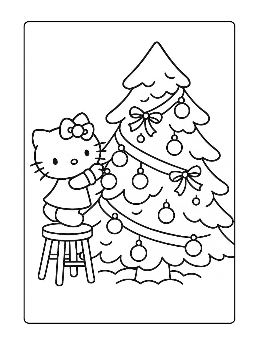 Hello Kitty versiert de kerstboom