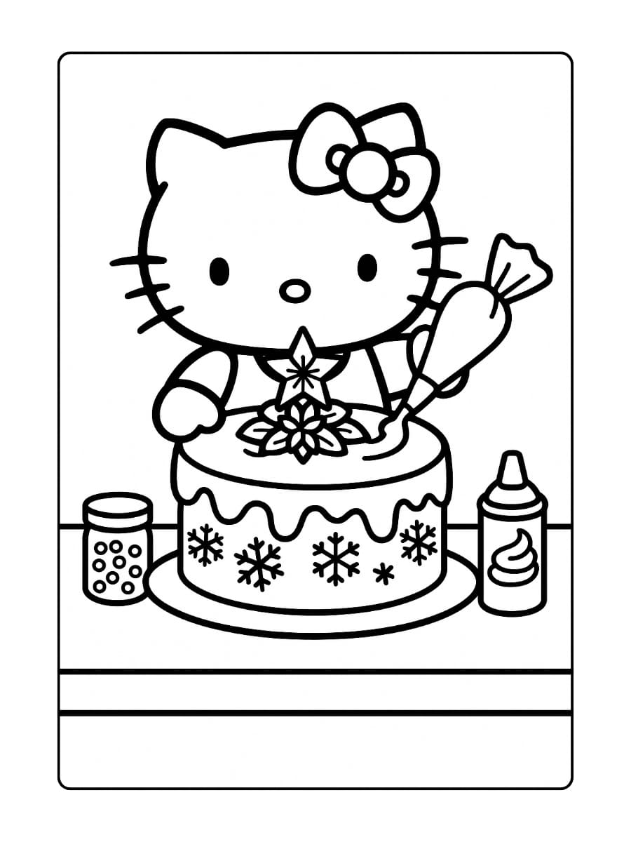 Hello Kitty versiert een kersttaart