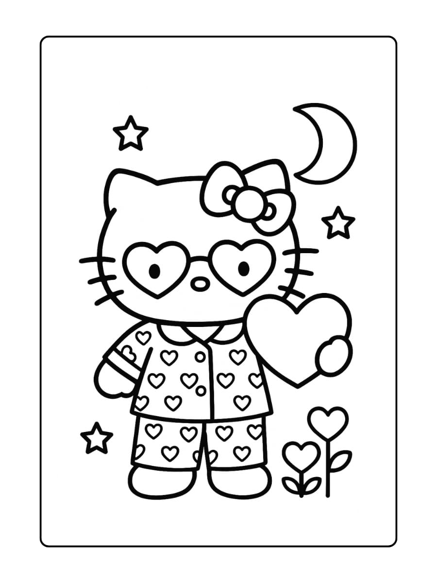 Klaar maken voor bed in pyjama met hartjesprint, met een hartvormig kussen in de hand