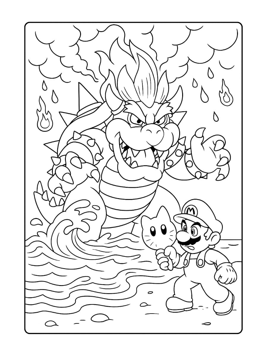Kleurplaat Bowser Fury – Monsterlijke transformatie aan zee