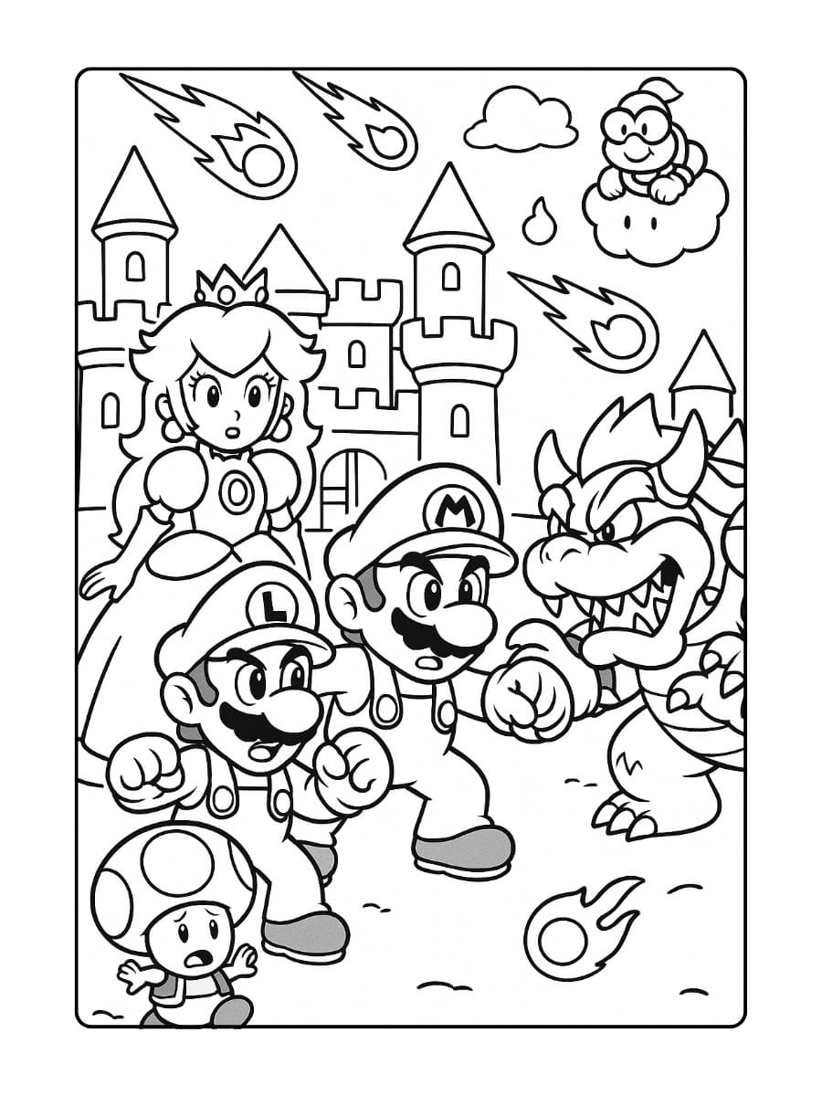 Kleurplaat - Kasteelverdediging van Princess Peach