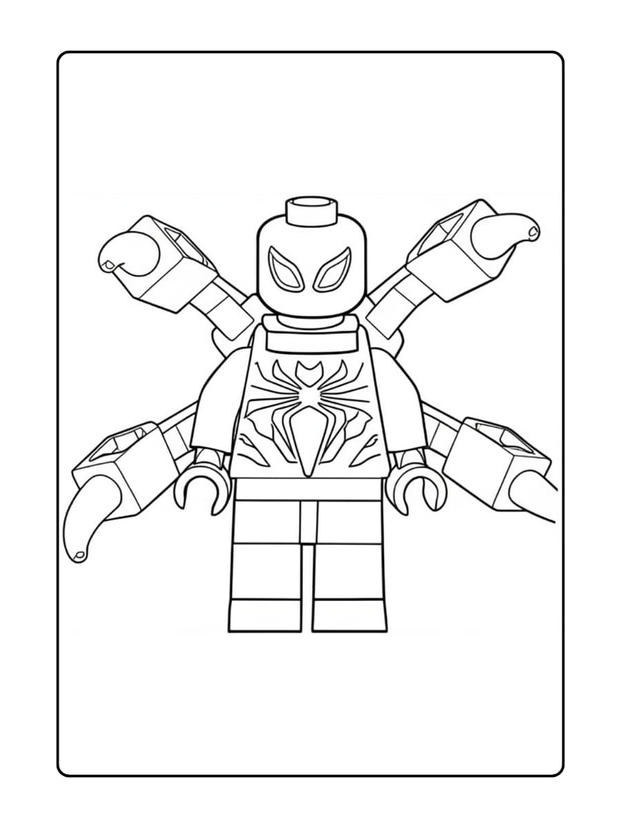 Kleurplaat Lego Spider-Man – Iron Spider met robotarmen