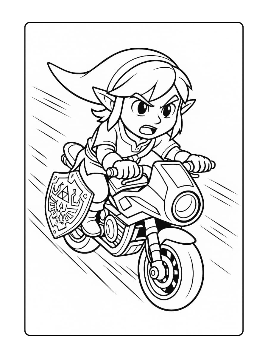 Kleurplaat Link Mario Kart motor – Gastspeler op volle snelheid