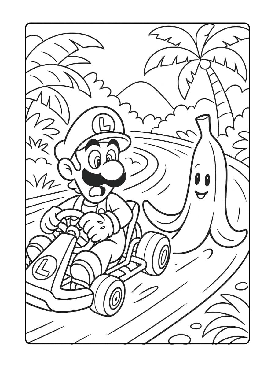 Kleurplaat Mario Kart 7 - Mario en Luigi dubbelrace