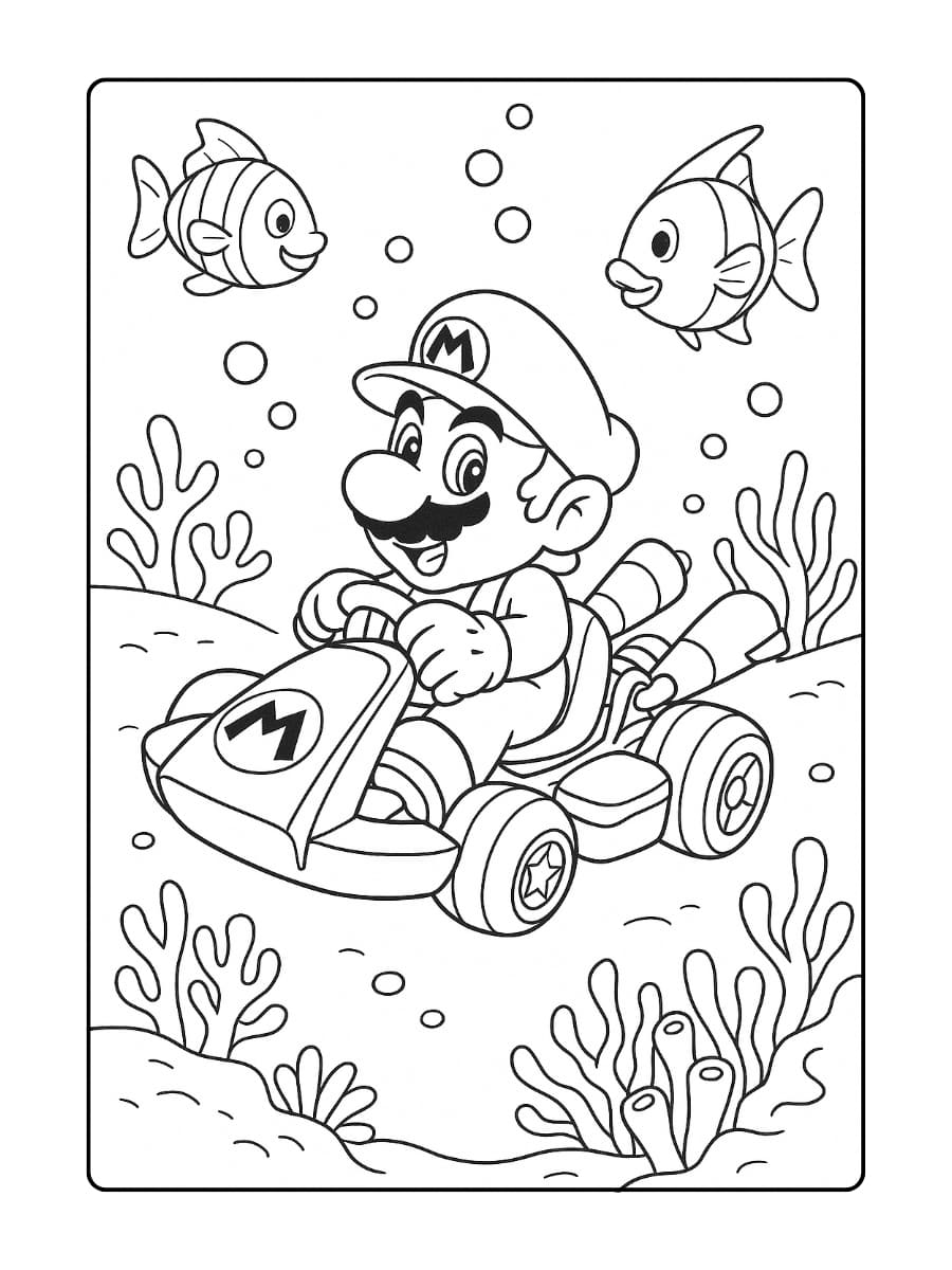 Kleurplaat Mario Kart 8 Deluxe - Onderwater Race