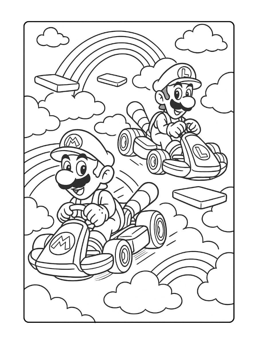 Kleurplaat Mario Kart 8 Deluxe - Race in de lucht