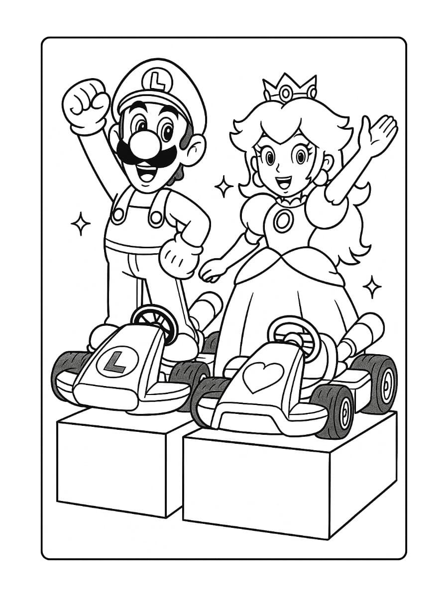 Kleurplaat Mario Kart 8 - Peach & Luigi teamrace