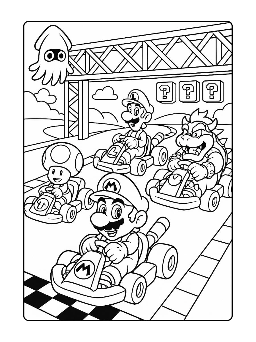Kleurplaat Mario Kart Race Startlijn