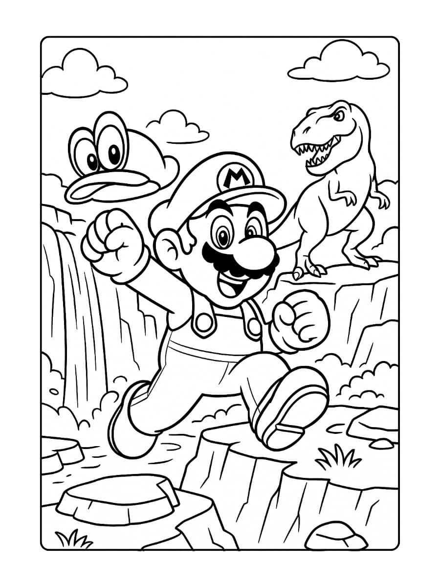 Kleurplaat Mario Odyssey – Avontuur in Cascade Kingdom