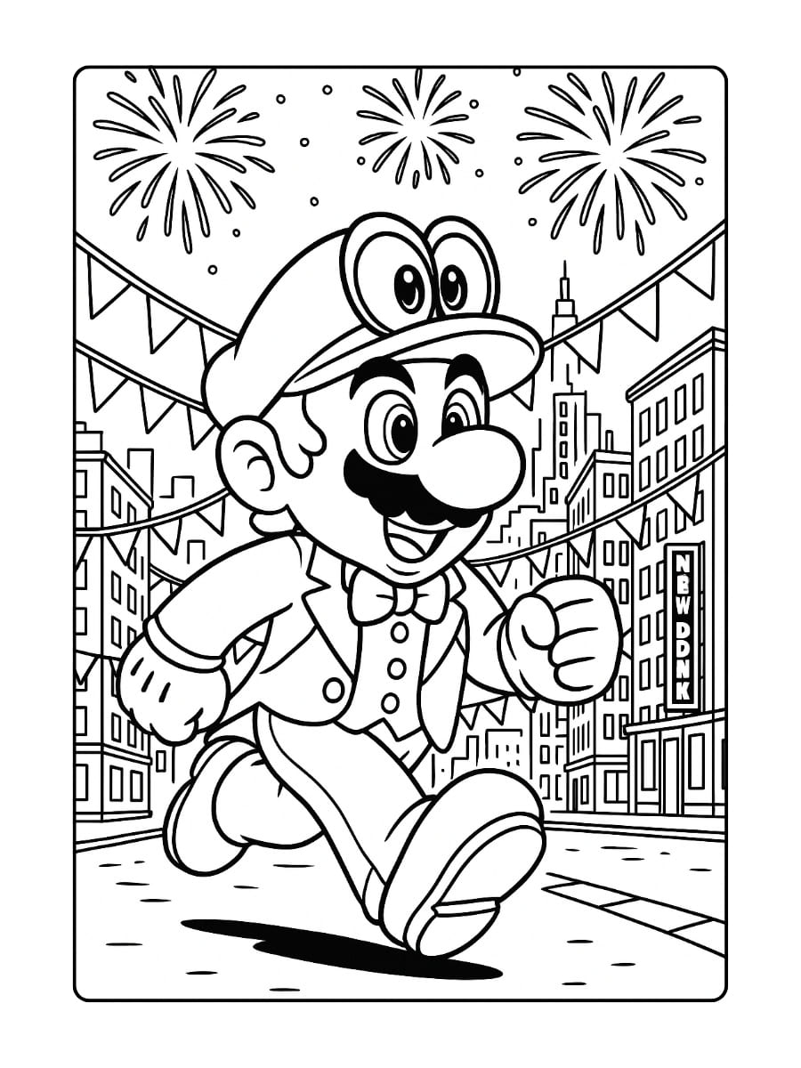 Kleurplaat Mario Odyssey – Bruiloftschaos in Metro Kingdom