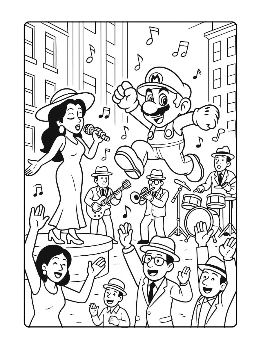 Kleurplaat Mario Odyssey – Festivalparade in New Donk City