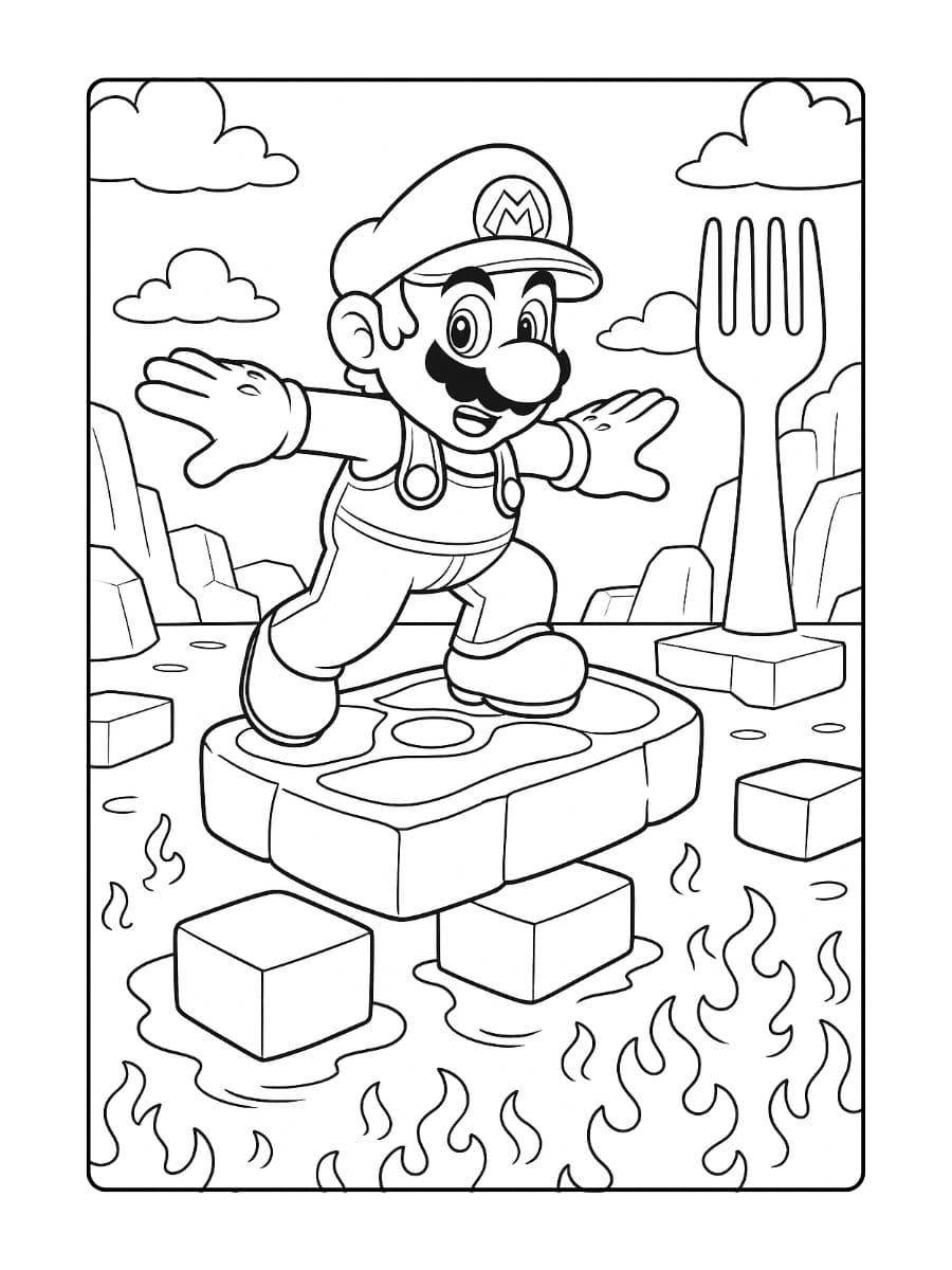 Kleurplaat Mario Odyssey – Lava-uitdaging in Luncheon Kingdom