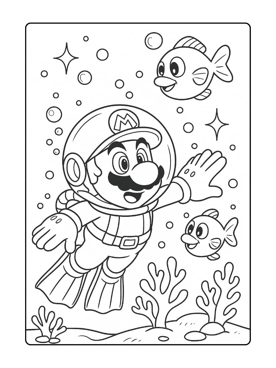 Kleurplaat Mario Odyssey – Zwemmen in Seaside Kingdom