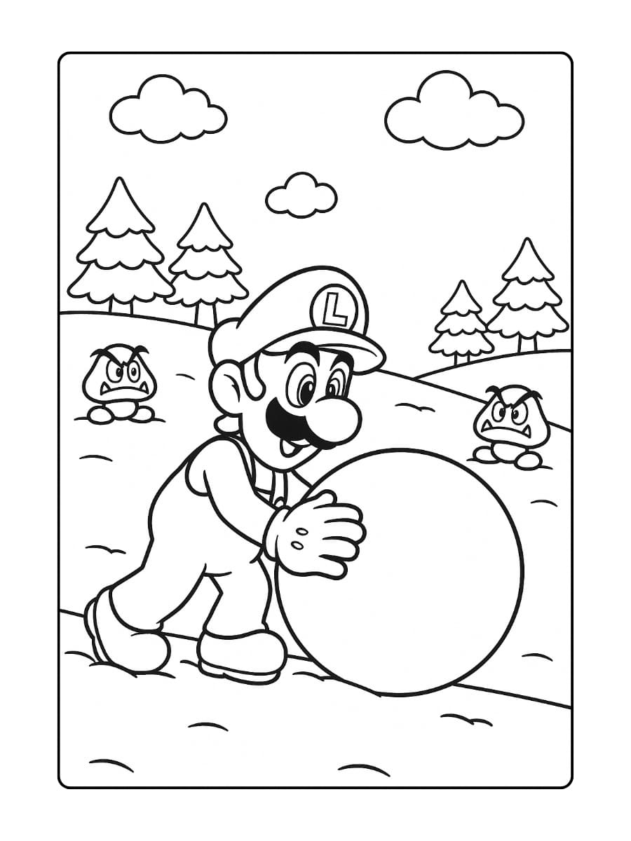 Kleurplaat Mario Party 3 - Sneeuwbal Minigame