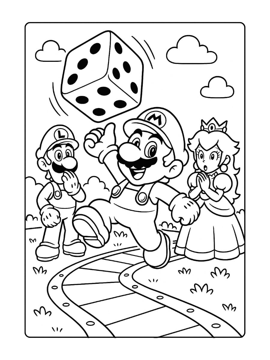 Kleurplaat Mario Party - Het dobbelmoment