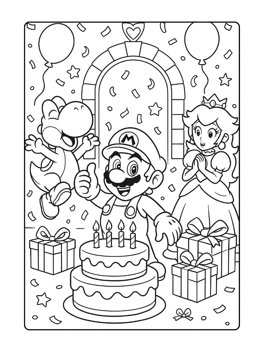 Kleurplaat Mario Verjaardag – Surprisefeest in het kasteel