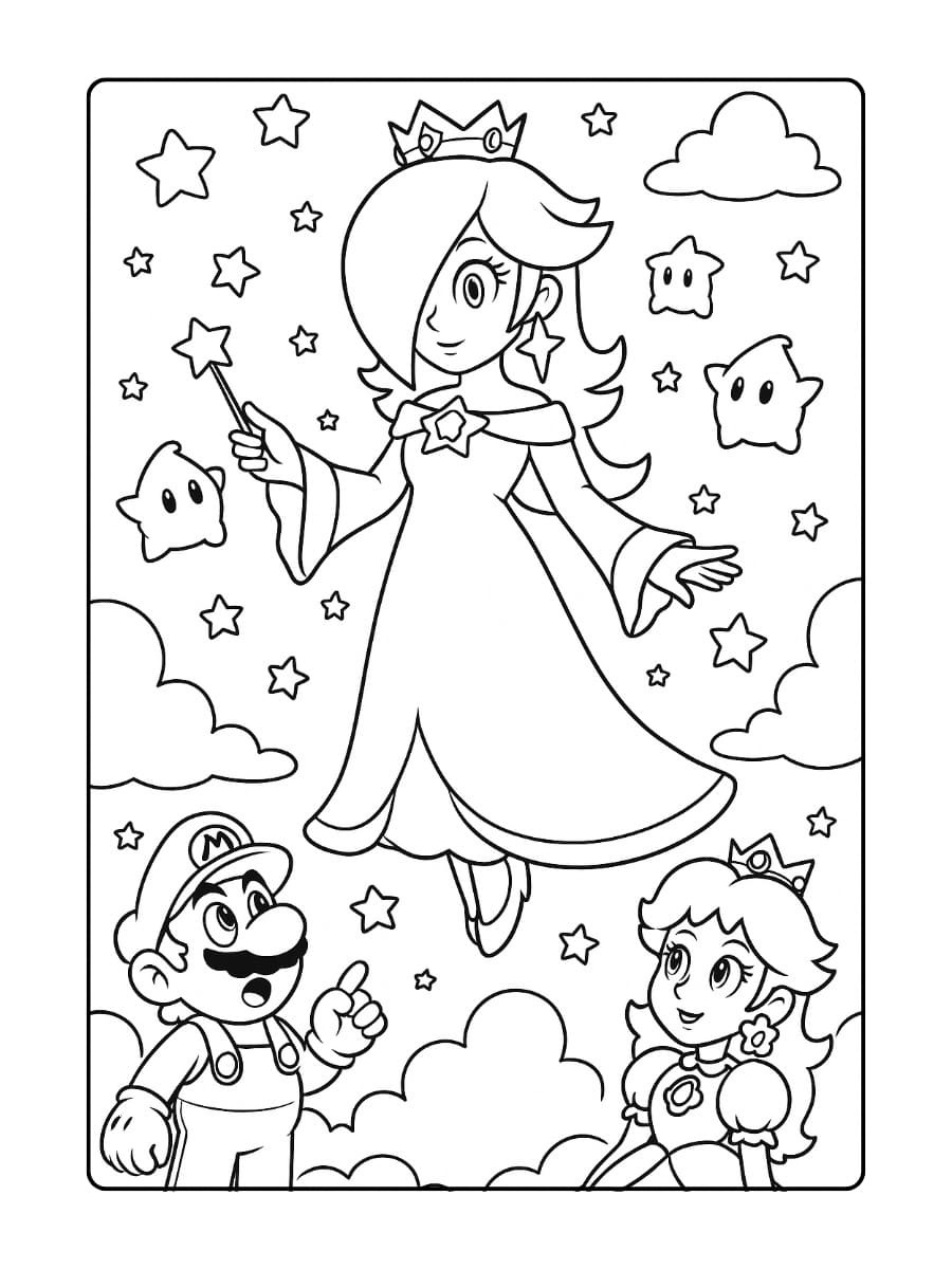 Kleurplaat Rosalina boven de Sterrenhemel