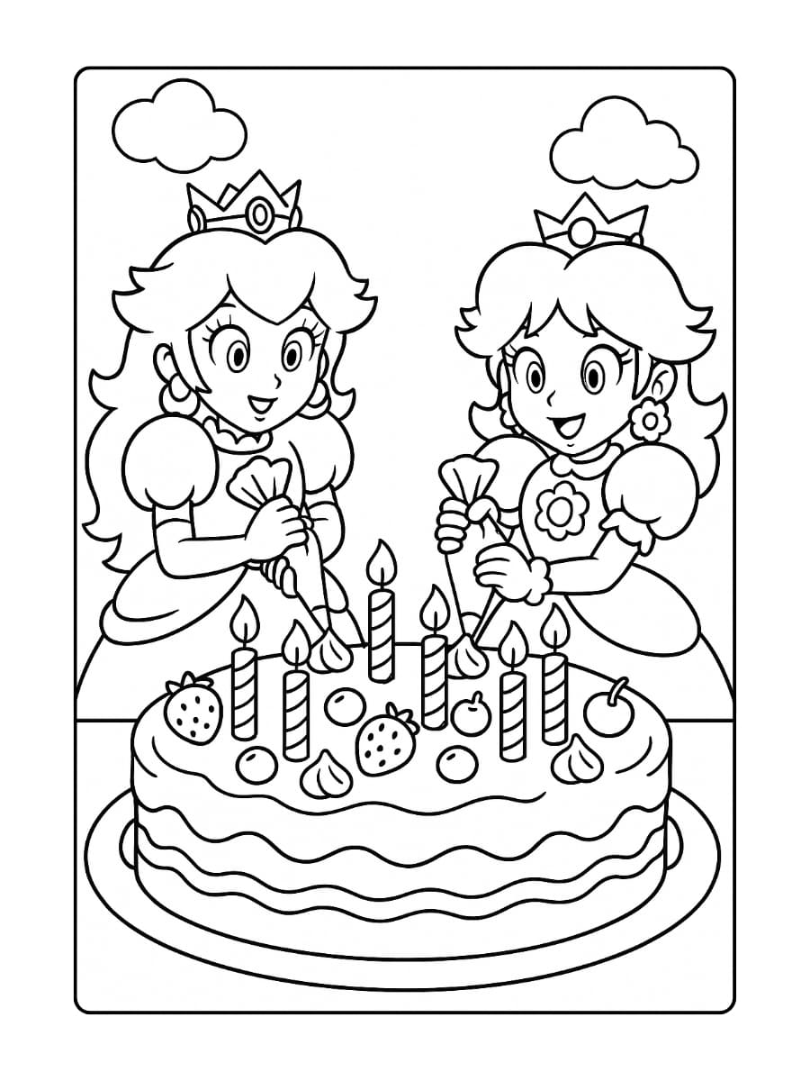 Kleurplaat Super Mario Party - Cake Minigame