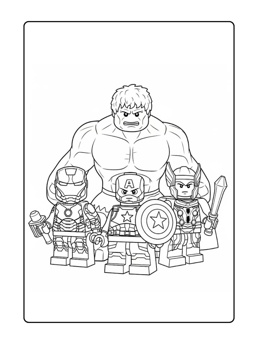 LEGO Avengers Team Pose – Iron Man, Captain America, Hulk en Thor staan zij aan zij in heldenhoudingen