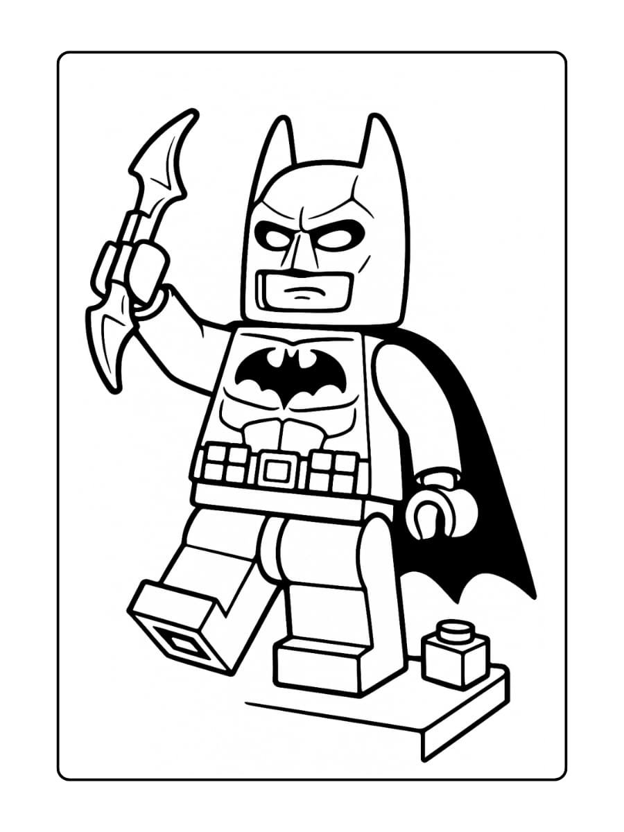 LEGO Batman houdt een Batarang omhoog klaar om te gooien