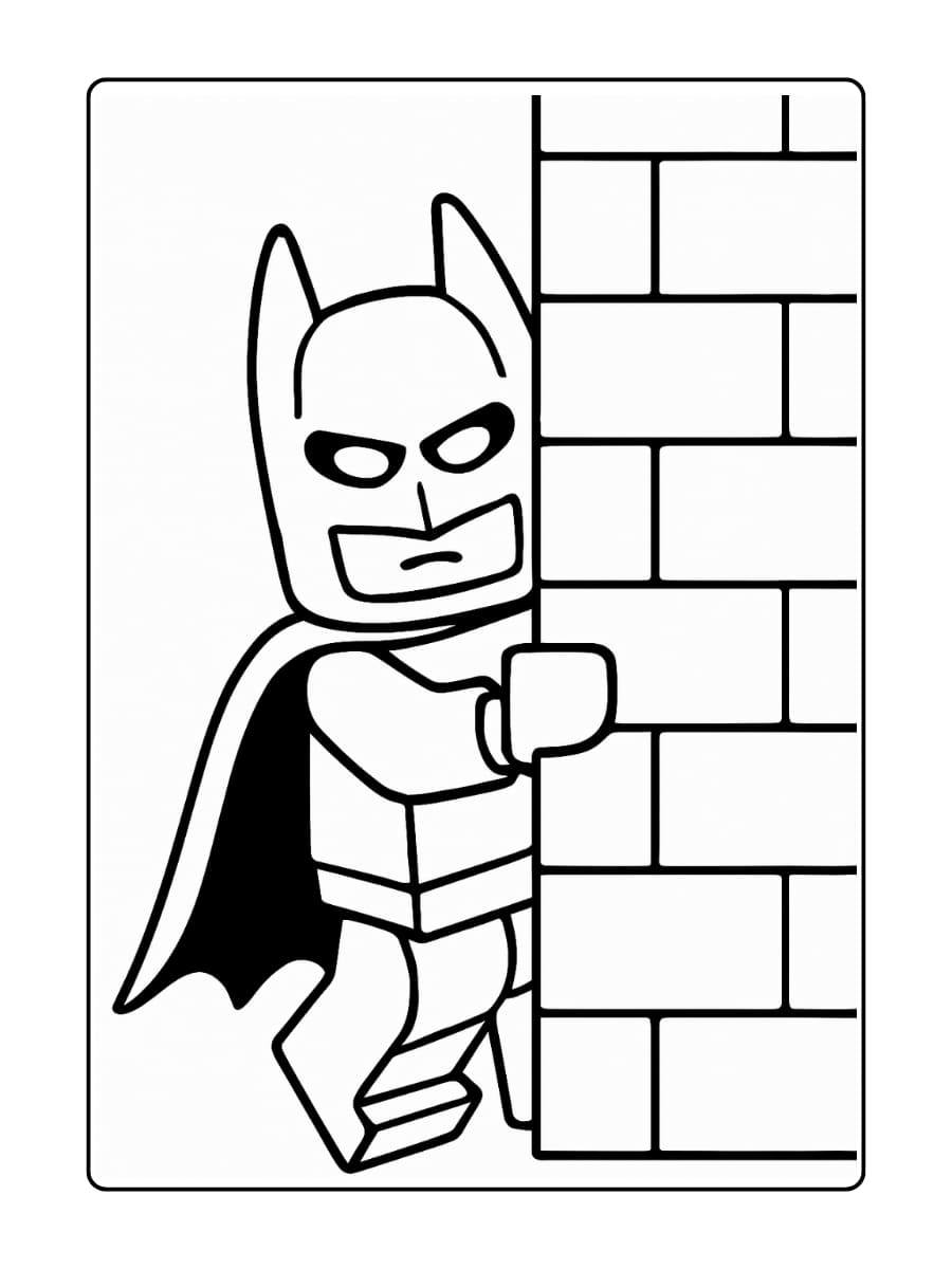 LEGO Batman verstopt zich achter een muur met alleen zijn ogen zichtbaar