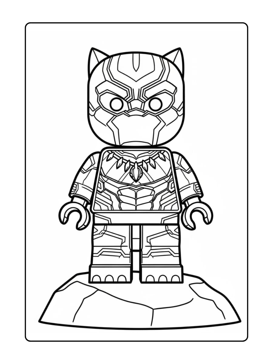 LEGO Black Panther staat op een rots met een Wakanda-stijl ketting