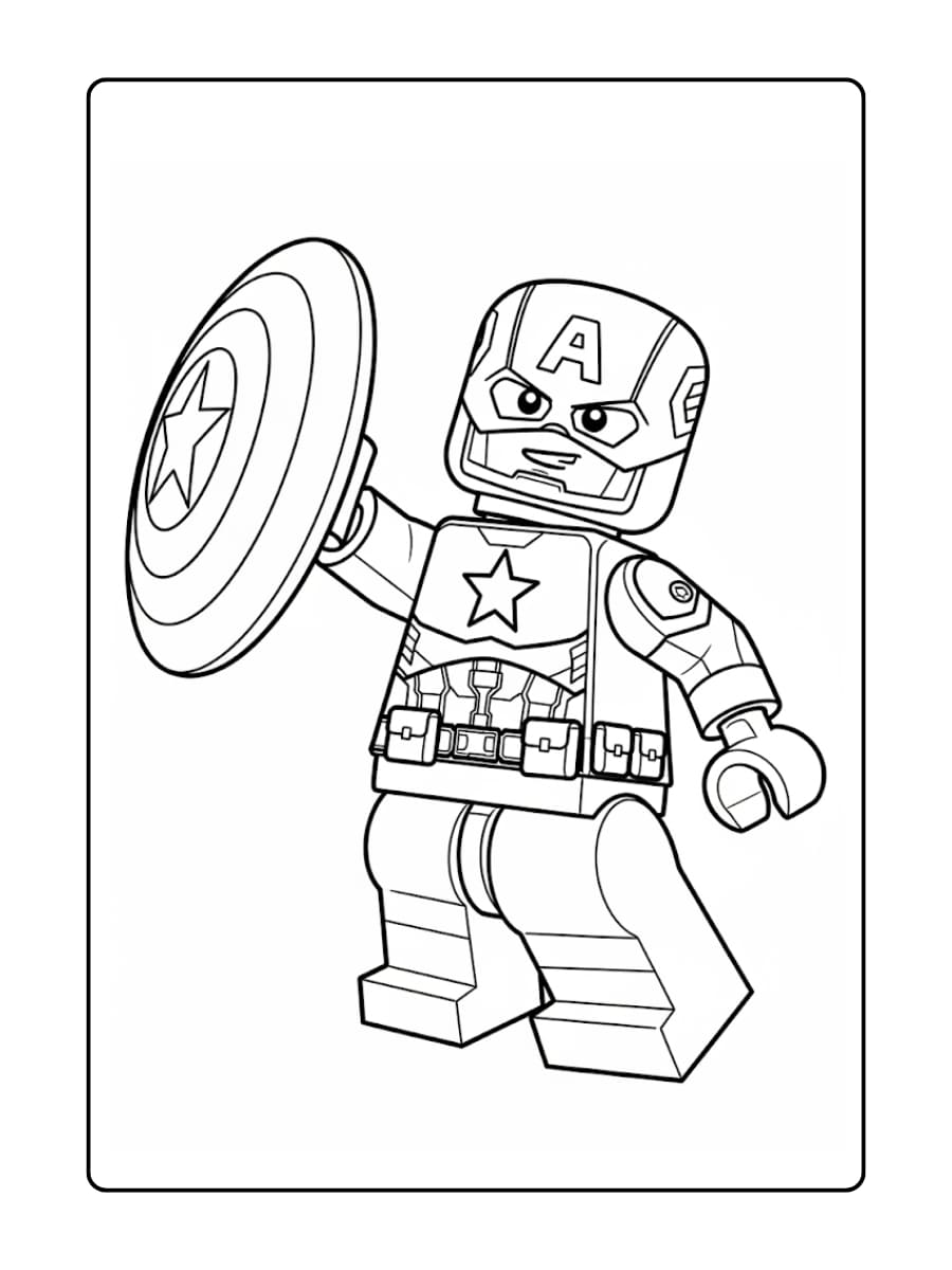 LEGO Captain America gooit zijn schild in een heldhaftige pose naar voren