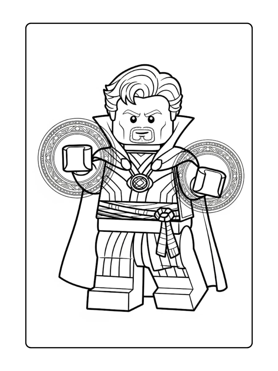 LEGO Doctor Strange spreekt een spreuk uit met magische cirkels rond zijn handen