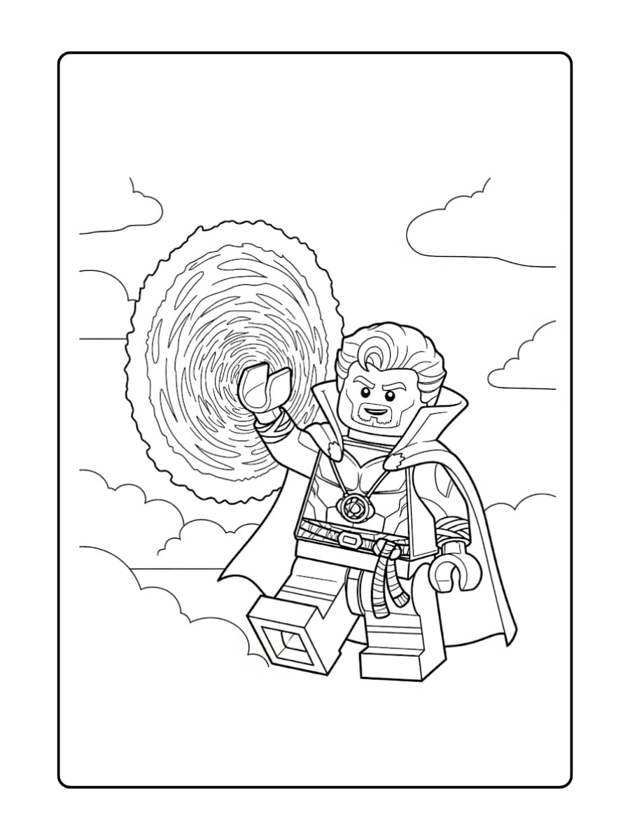 LEGO Doctor Strange opent een portaal in de lucht terwijl hij een magisch gebaar maakt