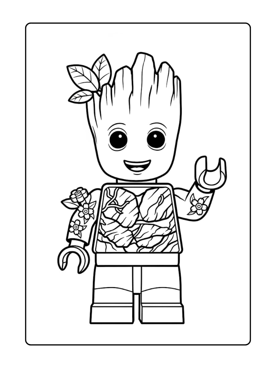 LEGO Groot steekt één hand omhoog met kleine bloemetjes op zijn arm